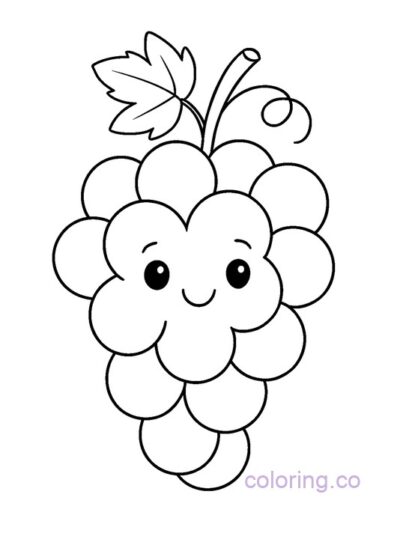 Cute Grape with Smiley Face Coloring Page
