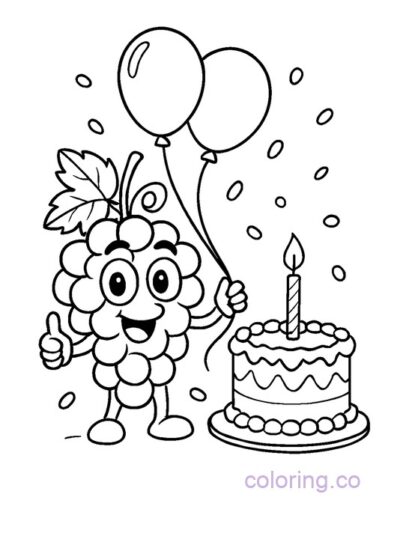 Fun Grapes at a Birthday Party Coloring Page