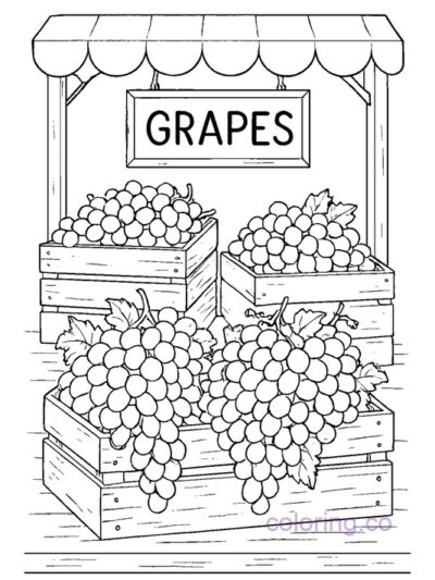 Grapes at Farmers Market Stand Coloring Page