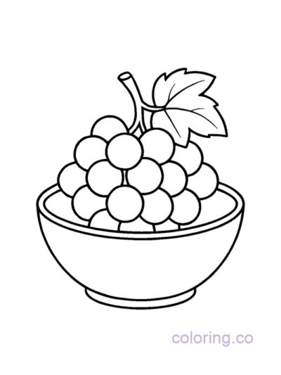 Cute Grapes in a Bowl Coloring Page