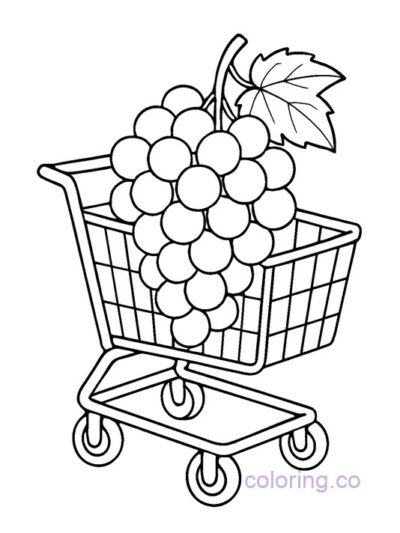 Grapes in a Grocery Cart Coloring Page