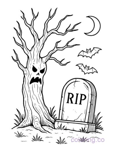 Haunted Graveyard Coloring Page