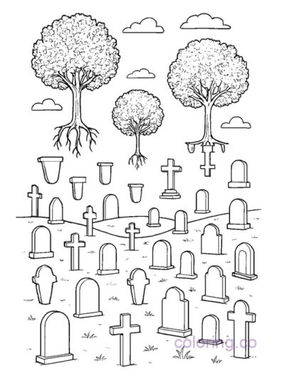 Surreal Graveyard Teens Coloring Page