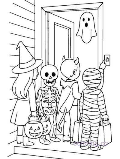 Halloween Costumed Kids Coloring Page