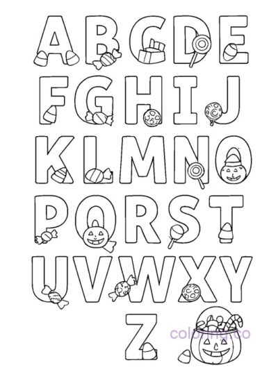Halloween Candy Alphabet Coloring Page