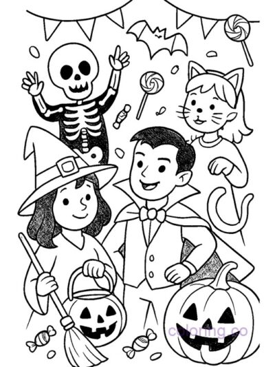Halloween Costume Party Coloring Page