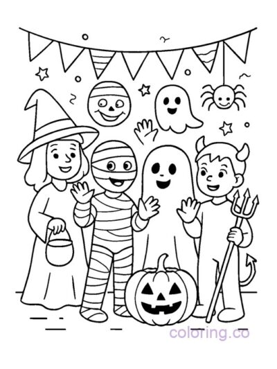 Halloween Costume Party Coloring Page