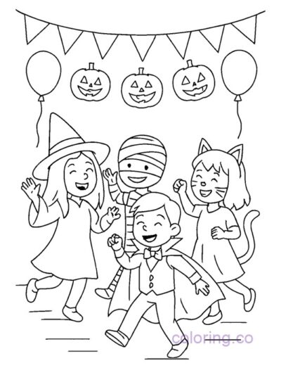 Kids' Halloween Costume Party Coloring Page