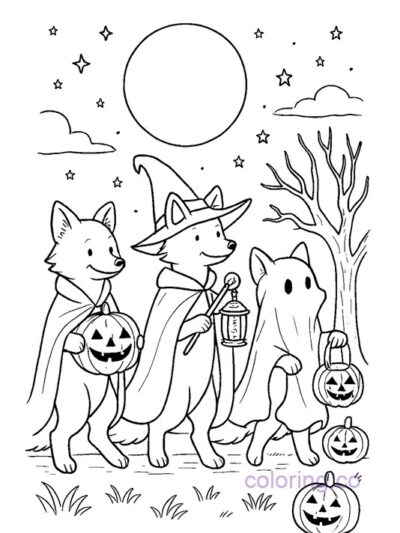 Halloween Fox Parade Coloring Page