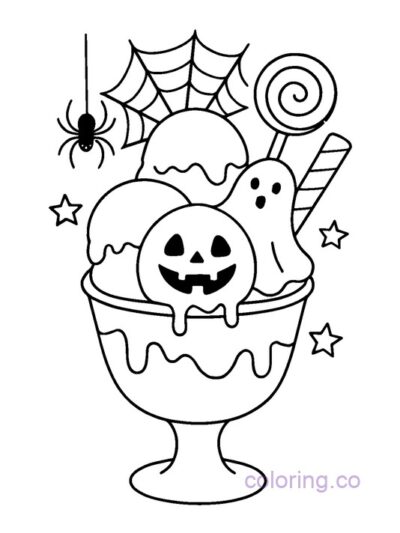 Halloween Ice Cream Sundae Coloring Page