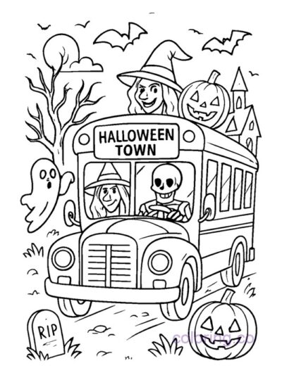 Halloween Town Bus Coloring Page