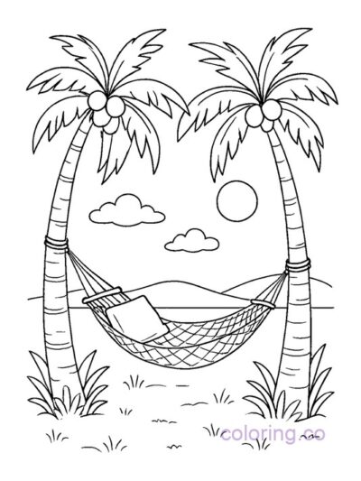 Tropical Hammock Coloring Page for Kids