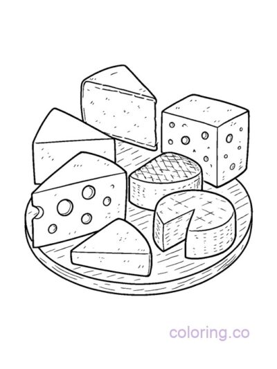 Fun Cheese Selection Coloring Page for Kids