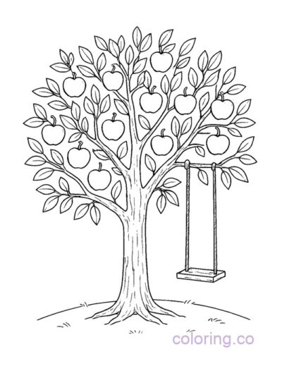 Apple Tree with Swing Coloring Page
