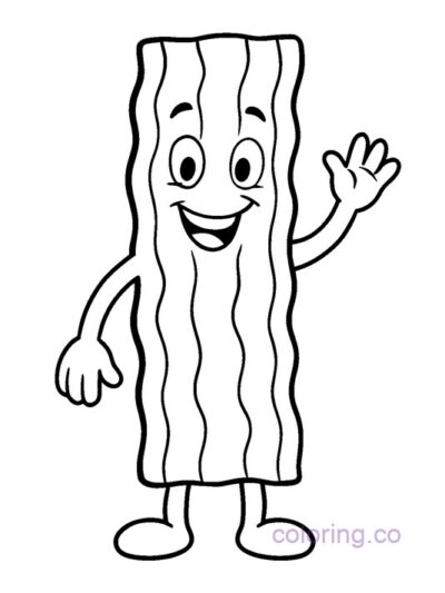 Happy Bacon Strip Waving Hello Coloring Page