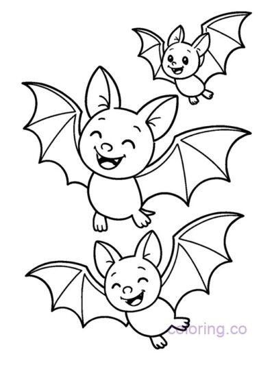 Cute Bat Family Coloring Page