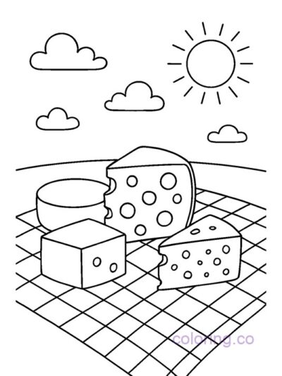 Happy Cheese Picnic Coloring Page for Kids