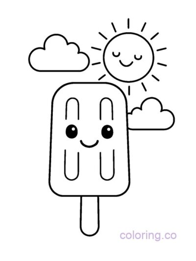 Happy Popsicle and Sun Coloring Page for Preschool