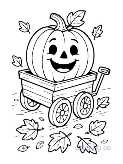 Happy Pumpkin in Wagon Coloring Page