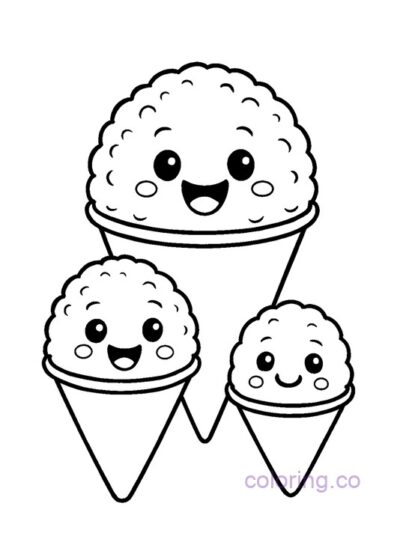 Cute Snow Cone Family Coloring Page for Kids