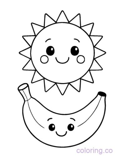 Cute Sun and Banana Coloring Page