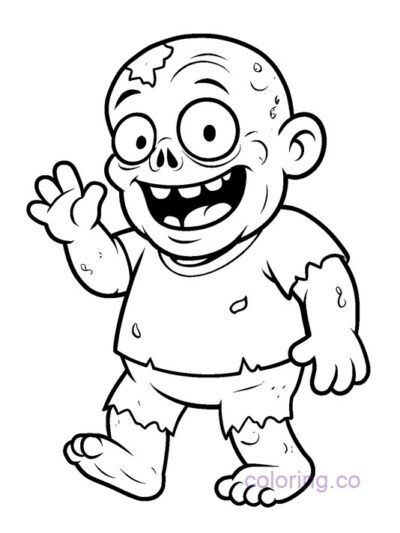Cute Happy Zombie Coloring Page