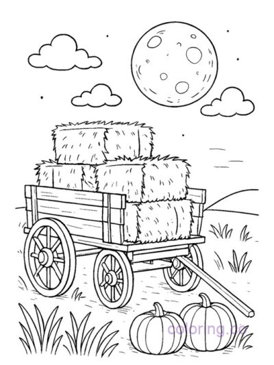 Harvest Hayride Night Coloring Page