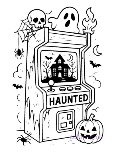 Haunted Arcade Game Coloring Page