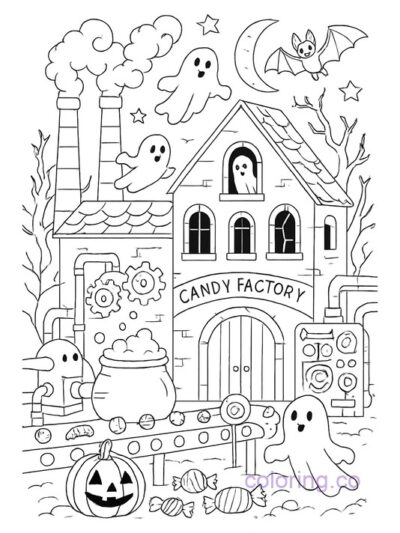 Haunted Candy Factory Coloring Page