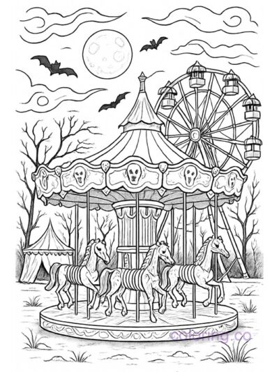 Haunted Carnival Night Coloring Page