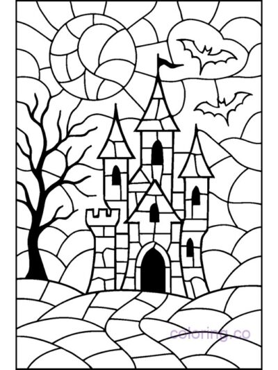 Haunted Castle Stained Glass Coloring Page