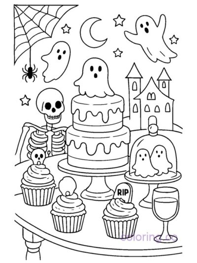 Haunted Dessert Table Coloring Page