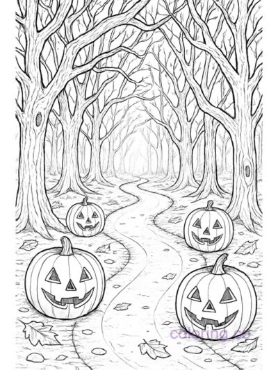 Haunted Forest Path Coloring Page