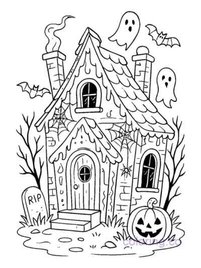 Haunted Gingerbread House Coloring Page