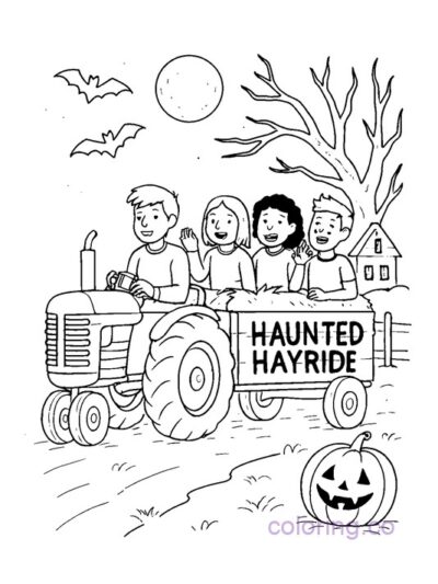 Fun Haunted Hayride Coloring Page