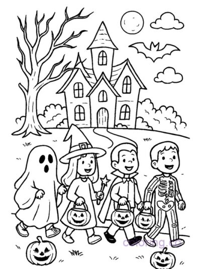 Spooky Halloween Parade Coloring Page