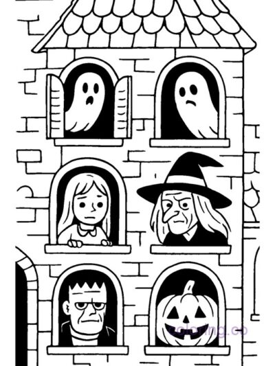 Halloween Haunted House Coloring Page