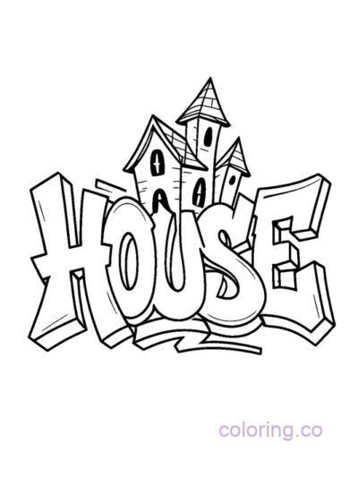 Haunted House Graffiti Coloring Page