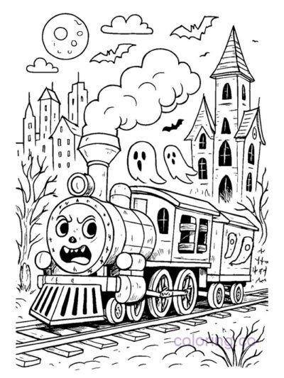 Haunted Train Coloring Page