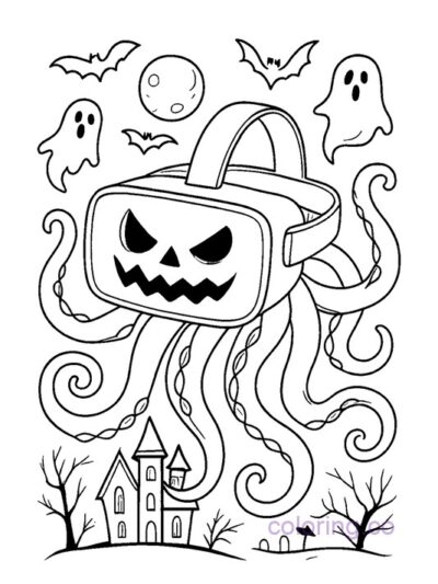 Haunted VR Headset with Tentacles Coloring Page