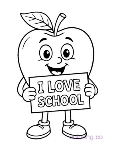 Cute "I Love School" Apple Coloring Page