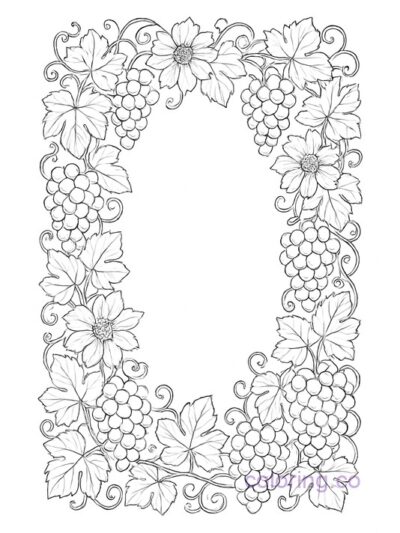 Intricate Floral Grape Frame Coloring Page
