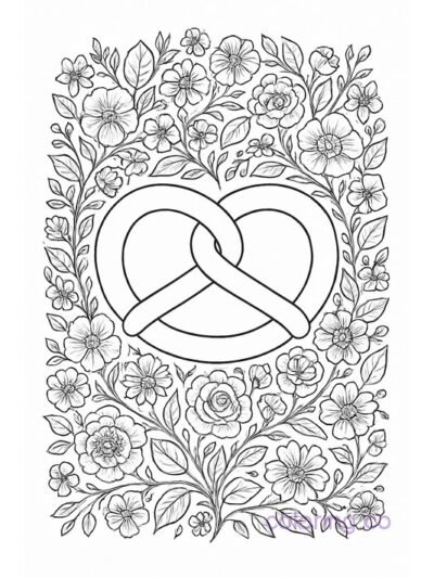 Intricate Floral Pretzel Coloring Page for Adults