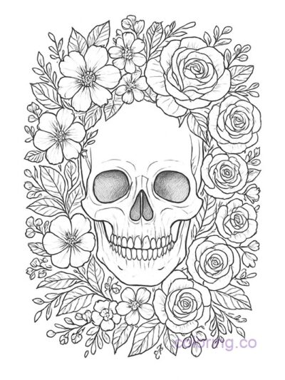 Intricate Floral Skull Coloring Page