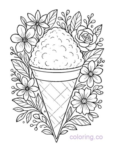 Intricate Floral Snow Cone Coloring Page for Adults