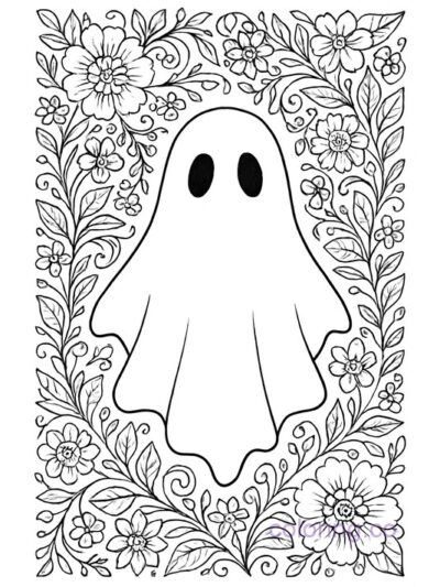 Intricate Floral Frame Ghost Coloring Page