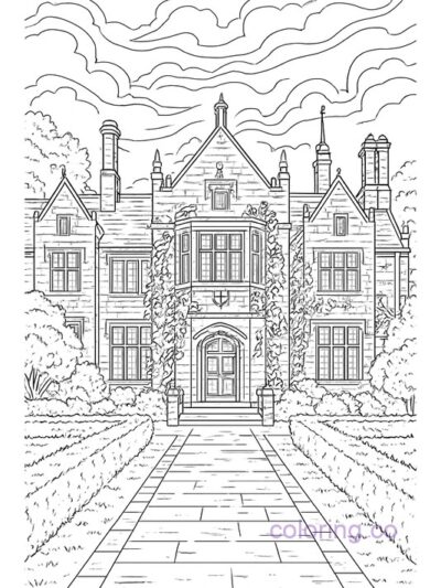 Intricate Coloring Page of a Haunted Mansion