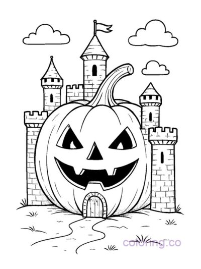 Spooky Jack-o-Lantern Castle Coloring Page