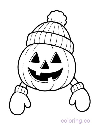 Cute Jack-o-Lantern with Mittens Coloring Page