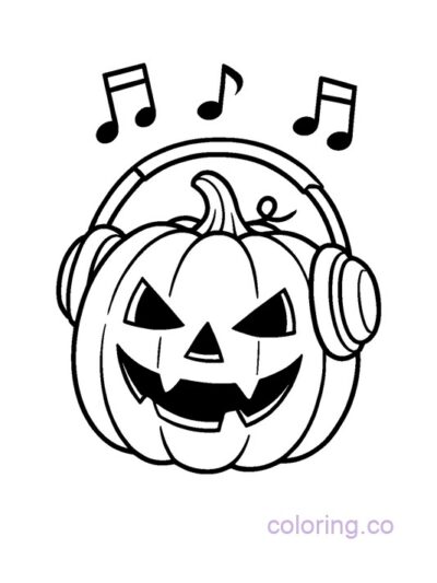 Halloween Jack-o-Lantern with Headphones Coloring Page